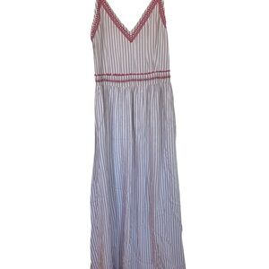 japana maxi dress Casual Style pink and white stripes with embroidery